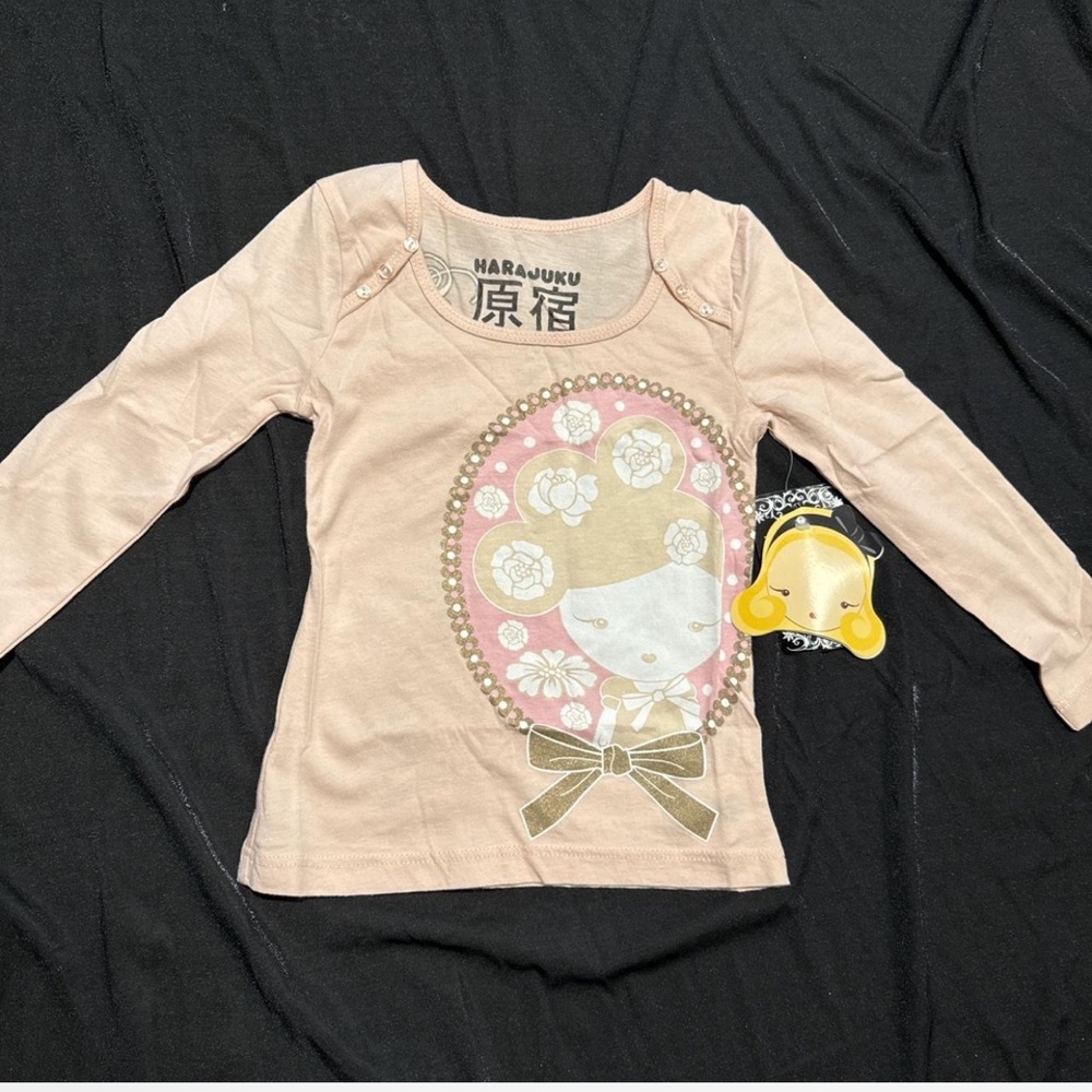 New Gwen Stefani Harajuku Lovers Cameo Frame Peach Glitter Logo Little Girl 2T